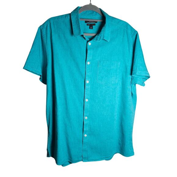 Marc Anthony Luxury Slim Fit Short Sleeve Linen Turquoise Button Up XL - Picture 1 of 8